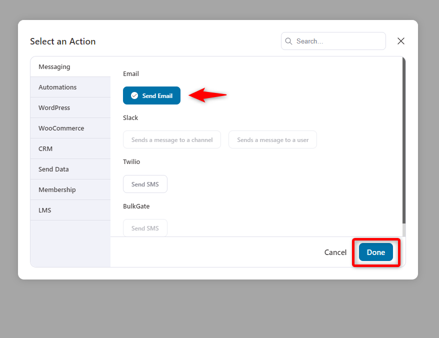 Add the send email action to your workflow