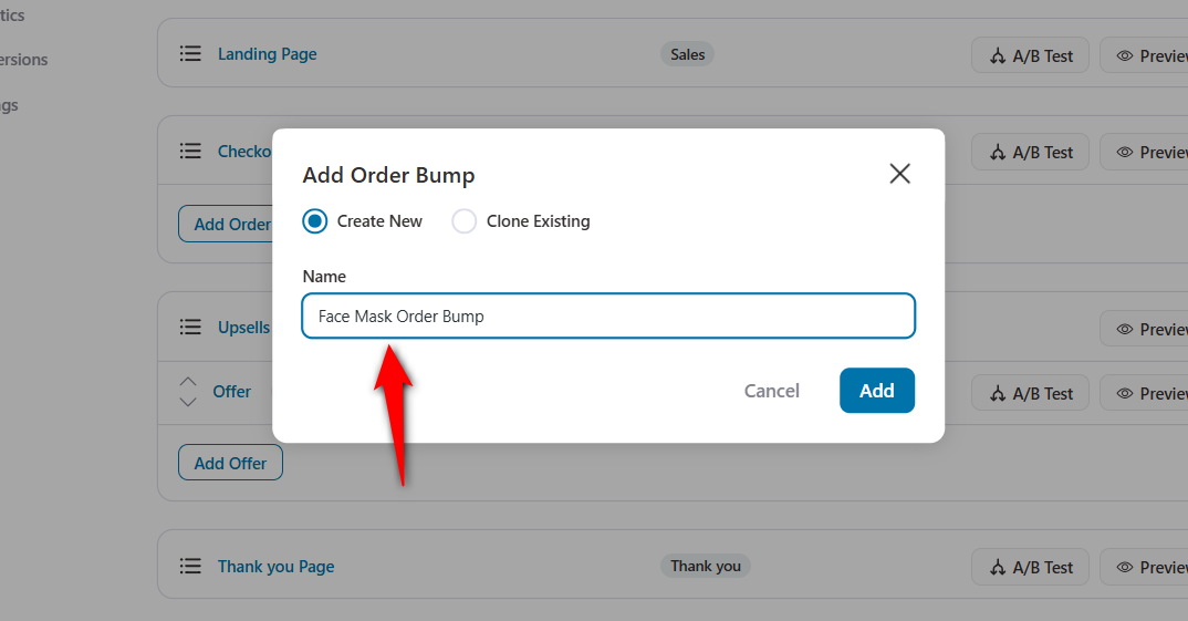 Name your order bump offer and hit add - bricks woocommerce integration