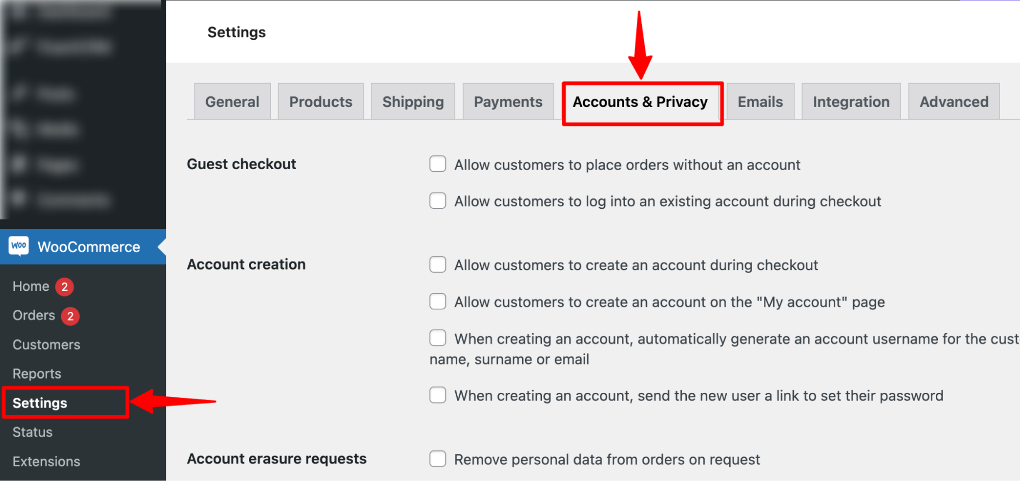 navigate to accounts and privacy