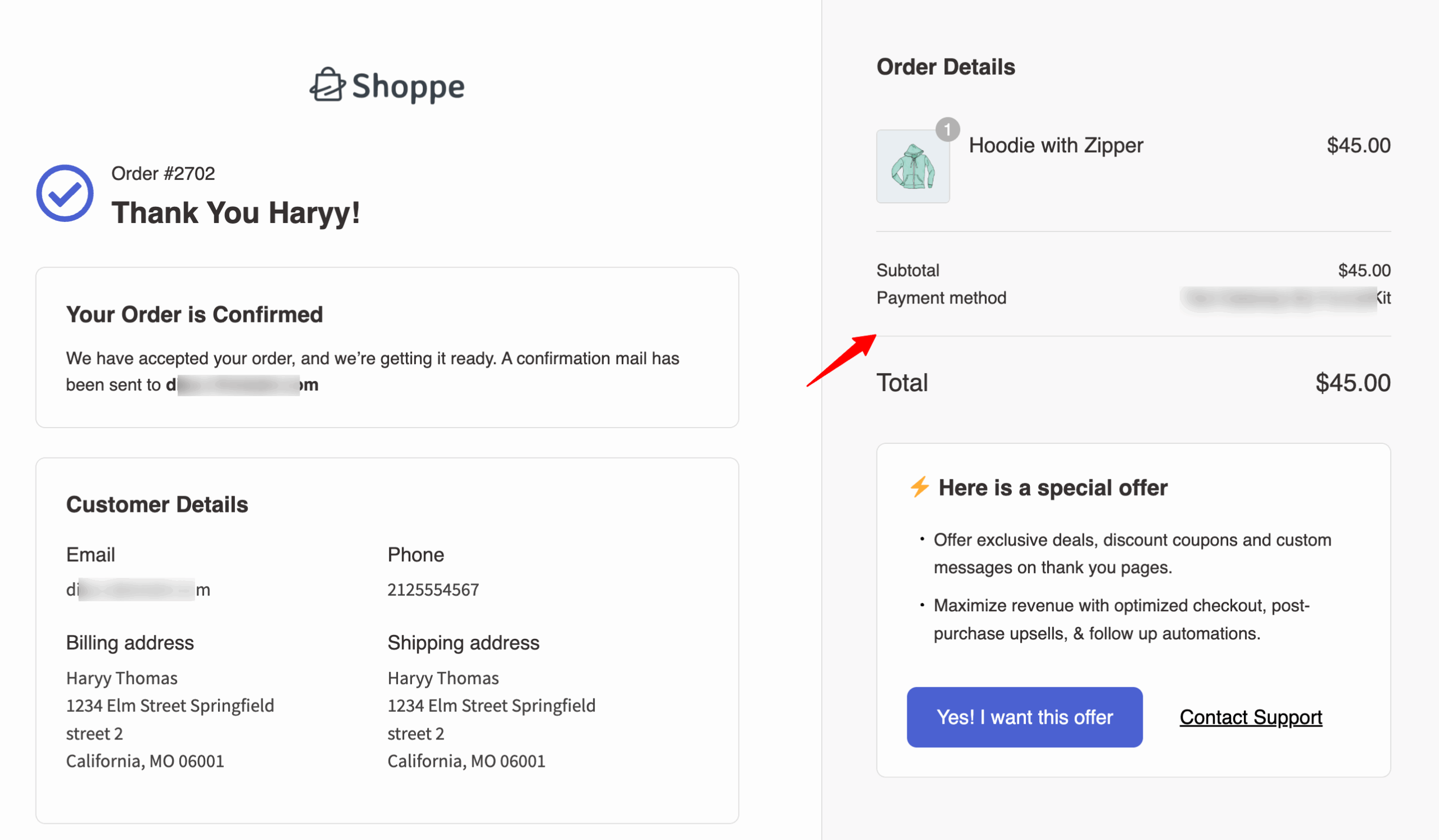 replace main order with upsell