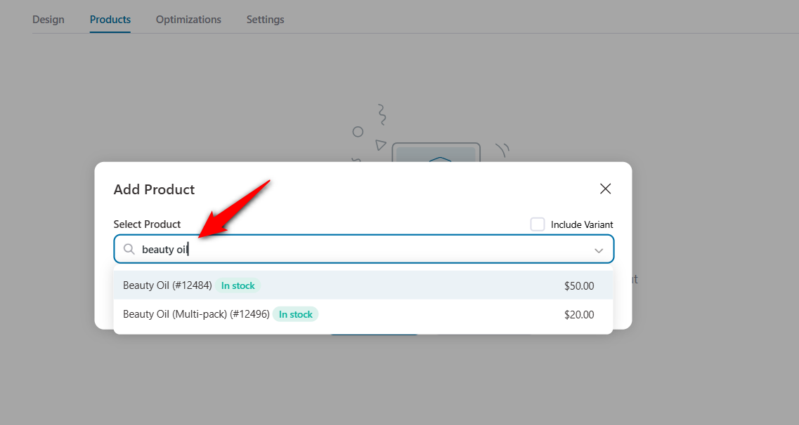 Search for the product to add to your checkout page - bricks woocommerce