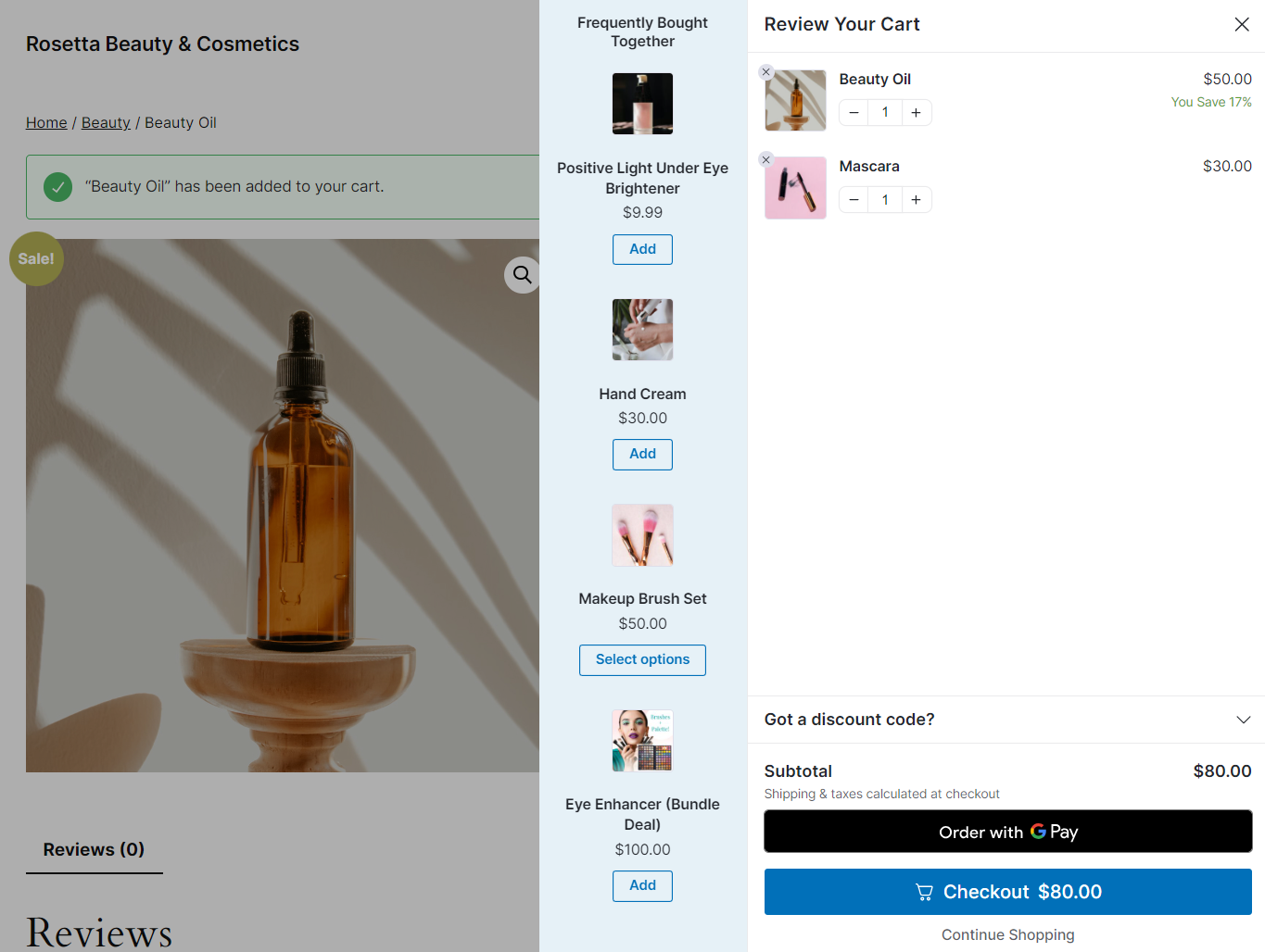 google pay express checkout button inside the woocommerce shopping cart