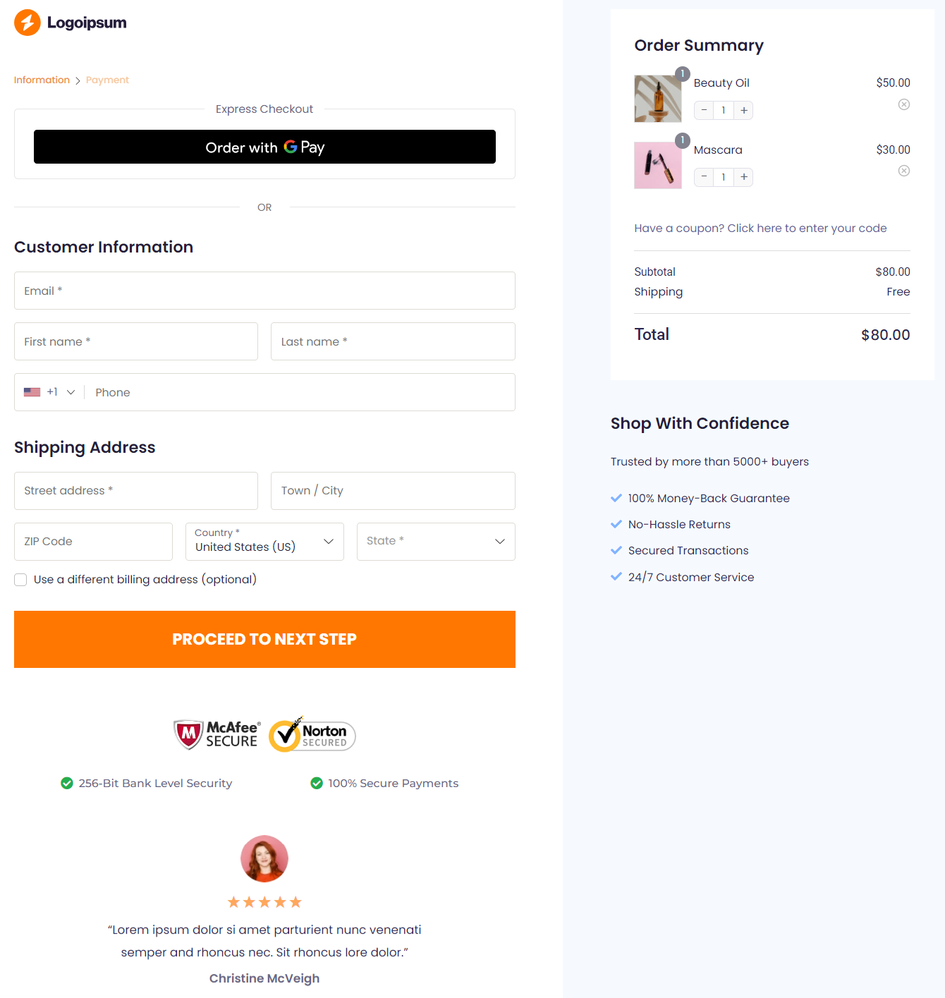 google pay express checkout button on the woocommerce checkout page