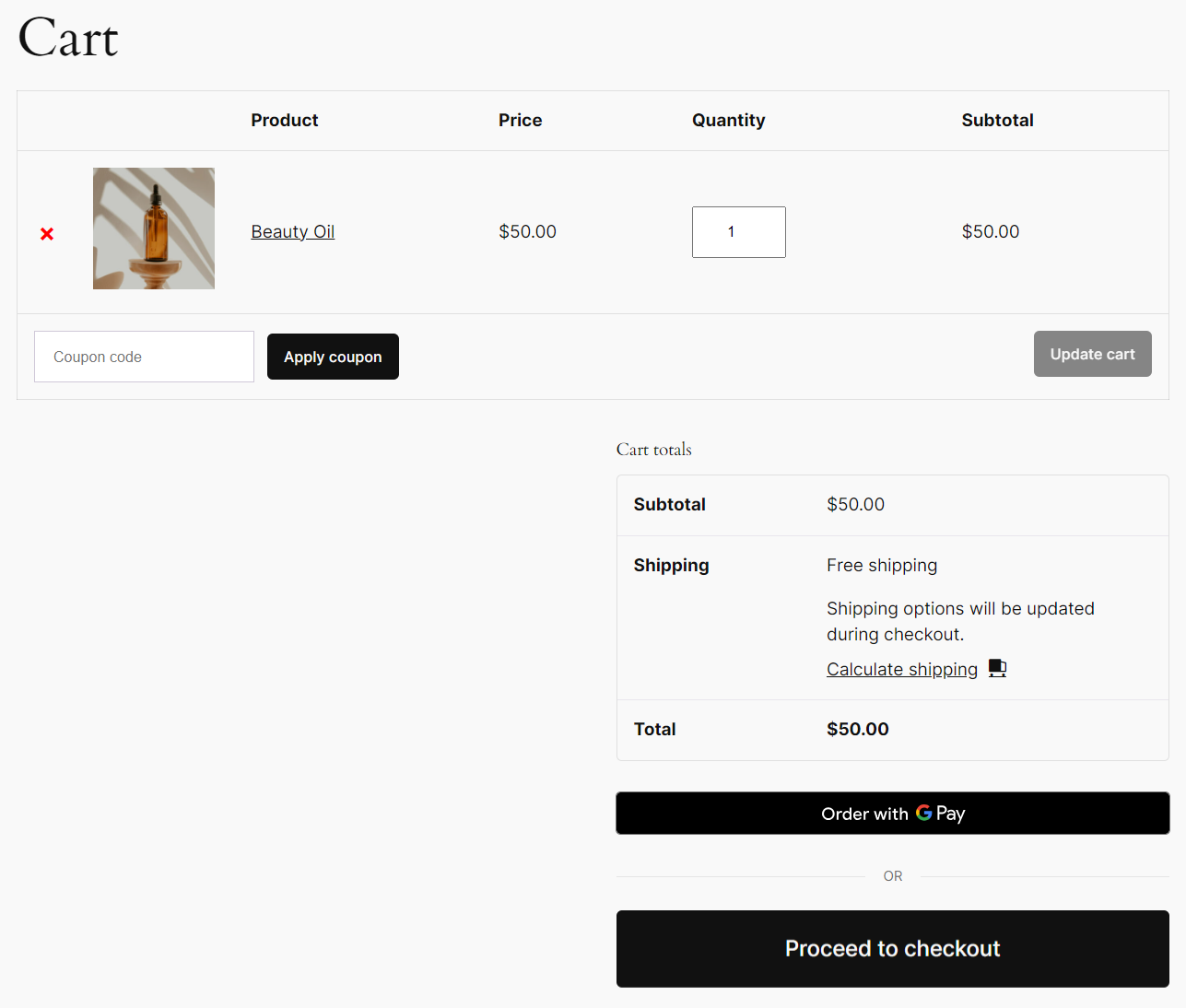 google pay express checkout button on the woocommerce cart page