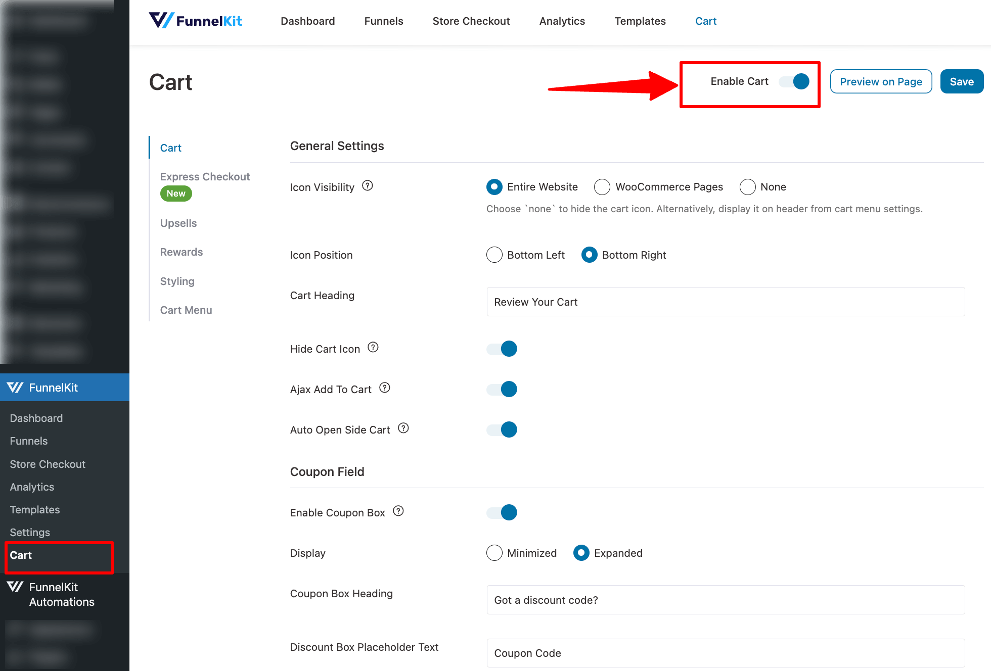 Enable FunnelKit Cart