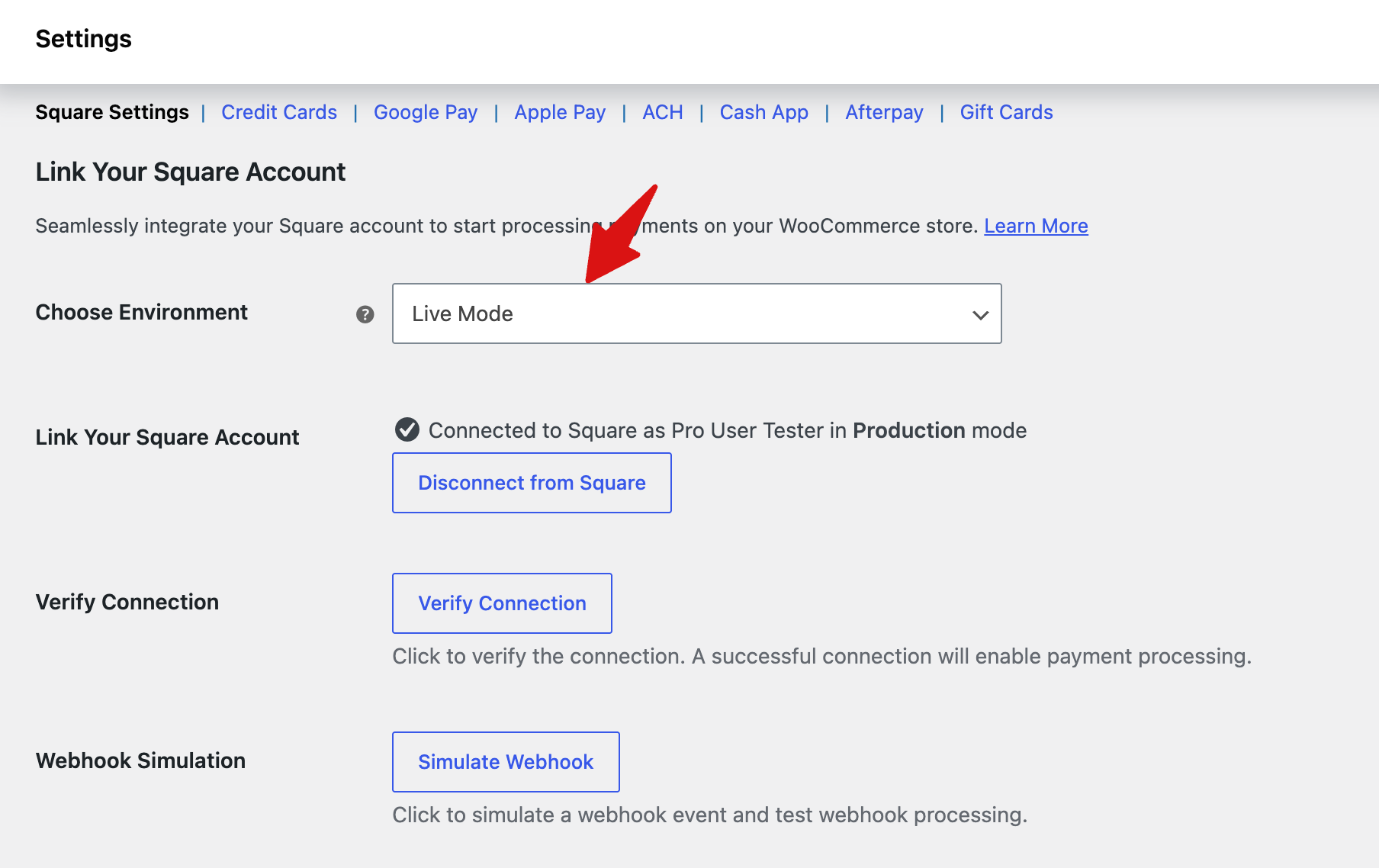 Production Mode is for live transactions. Select it only when your store is fully ready, as it processes real payments and syncs with your live Square account.