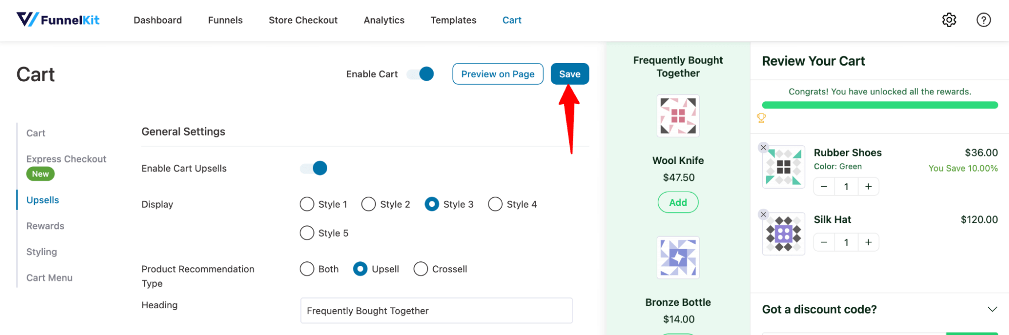 Save changes of FunnelKit Cart