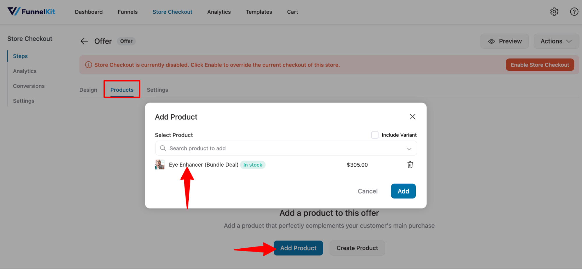 add product to upsell