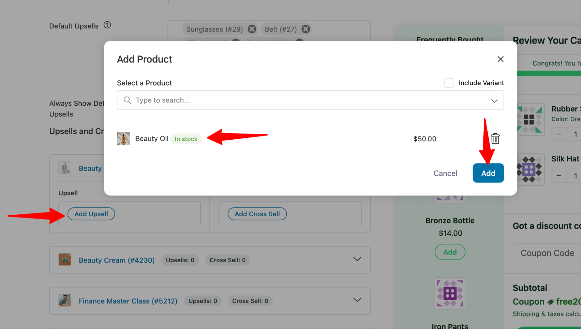 add upsell beauty oil