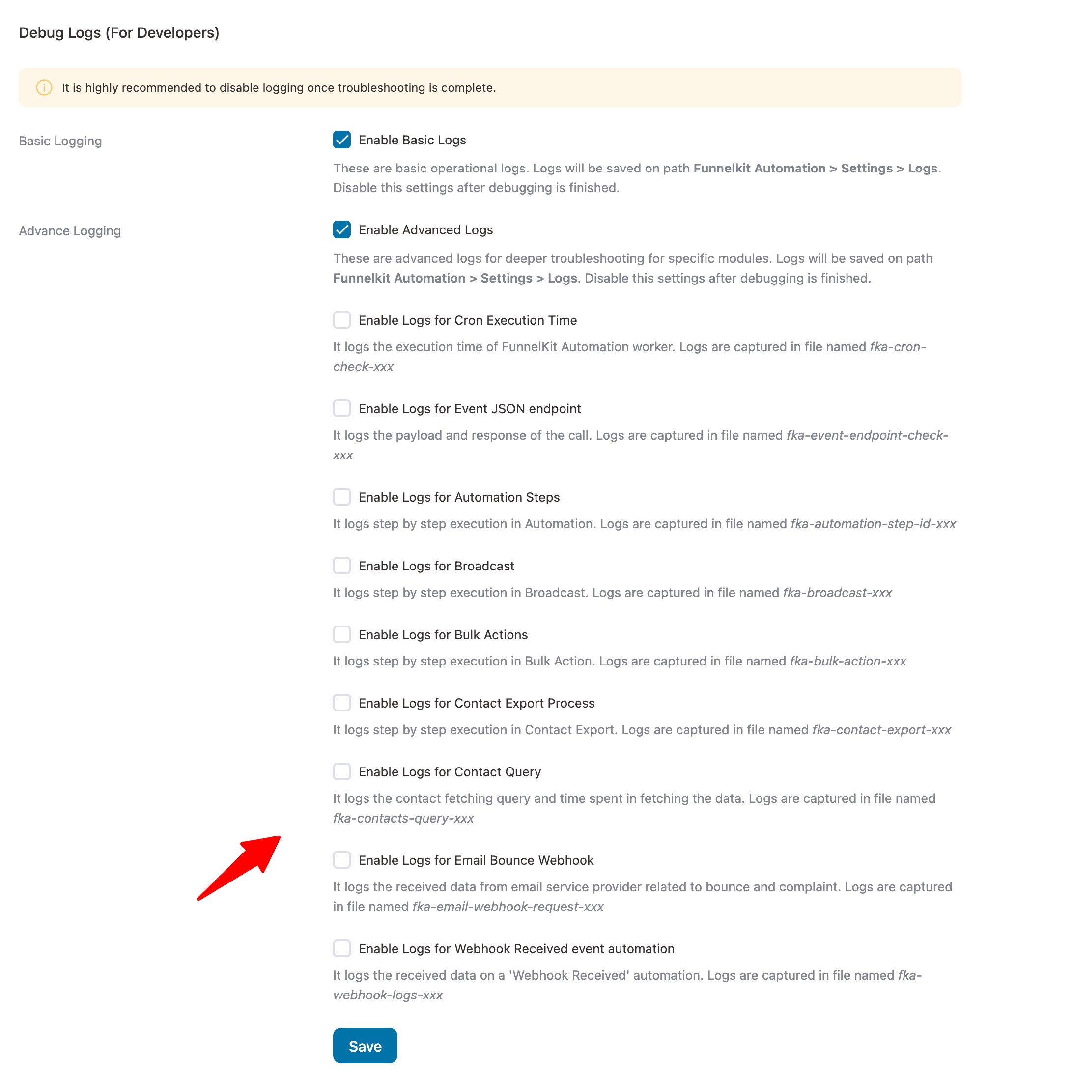 advanced logging