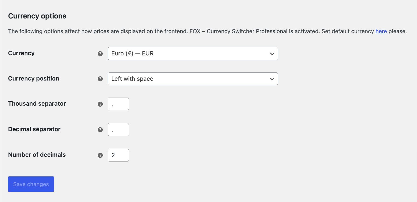 currency settings