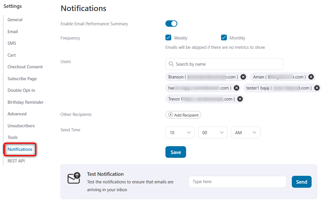 Enable email performance summary and configure different options in funnelkit automations 3.3.0