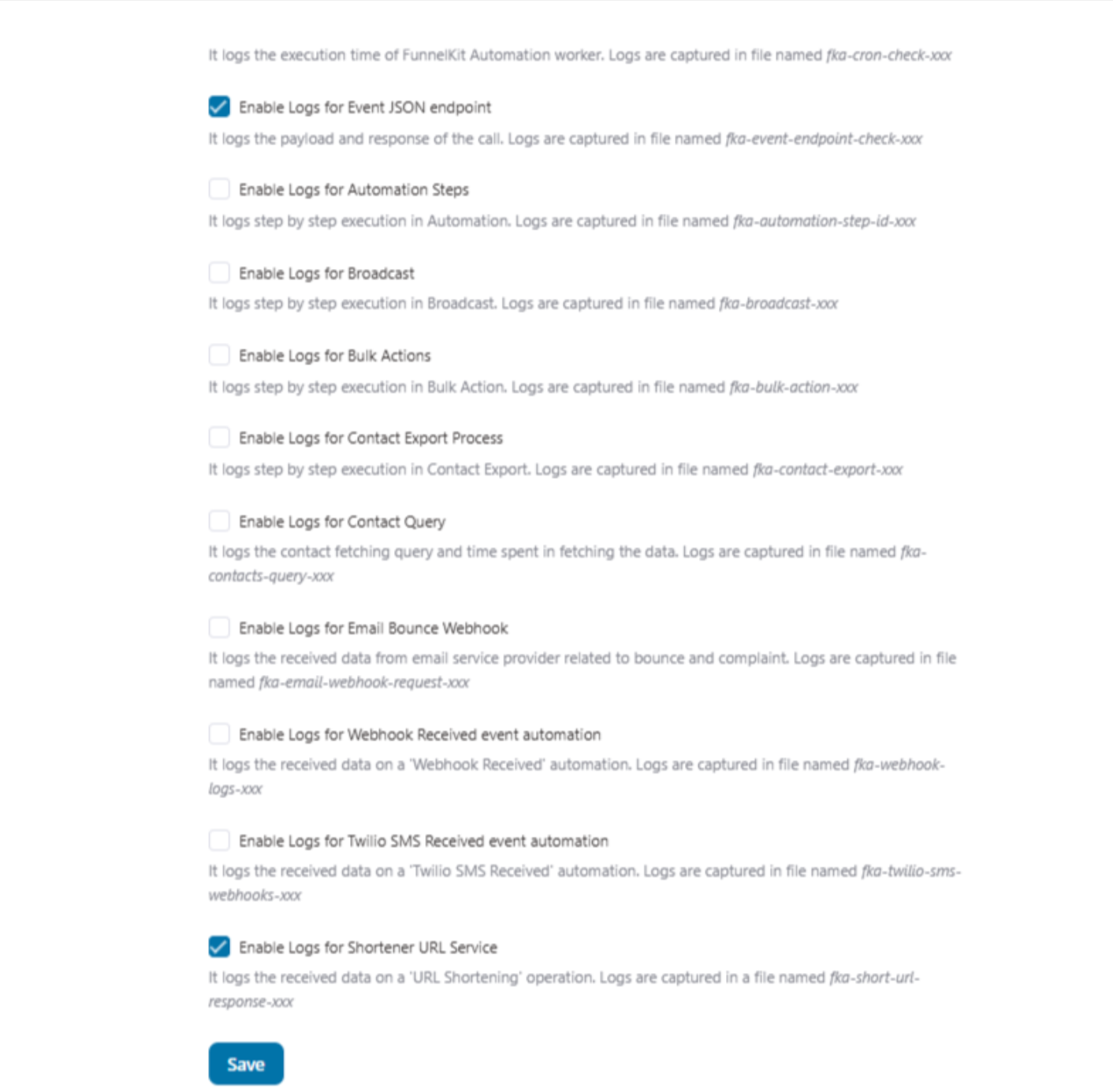 enable log