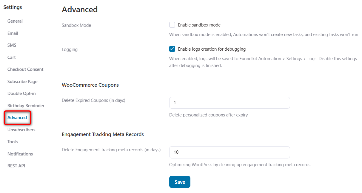 Advanced settings - FunnelKit Automations 