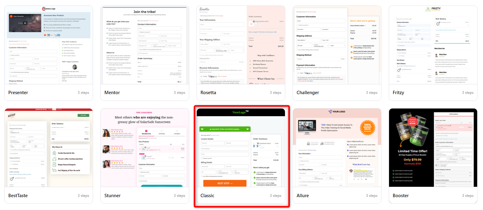 Selecting the template