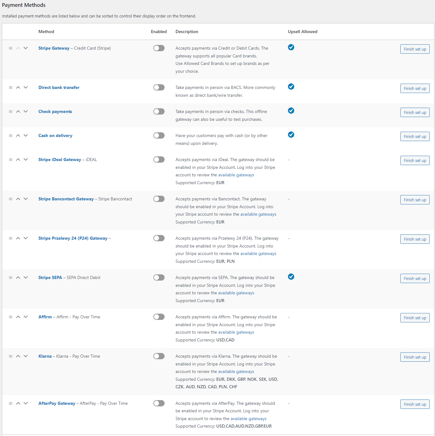 Disabling the payment gateway