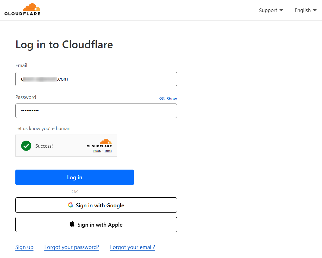 Log in to cloudflare