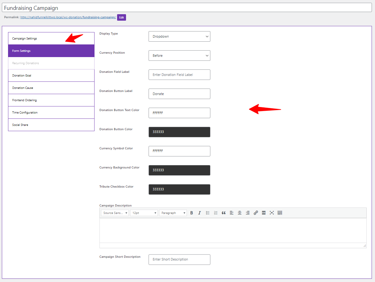 Configuring the form settings