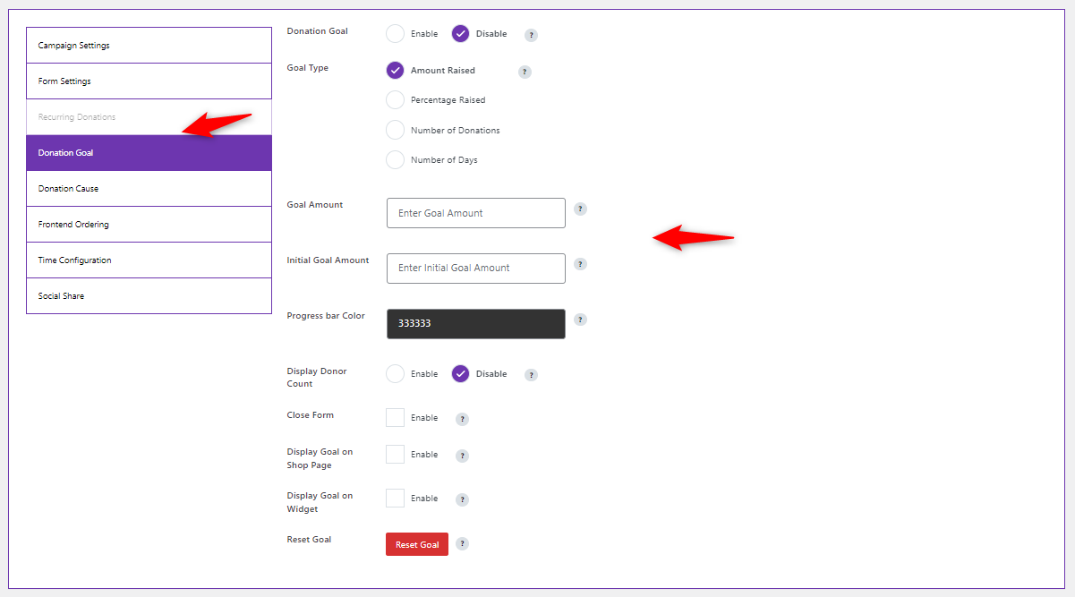 Configuring the donation goal on the WooCommerce Add Donation at Checkout