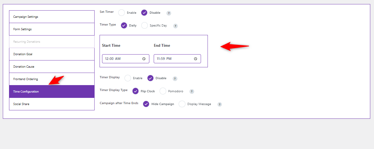 customizing the time in donation campaign