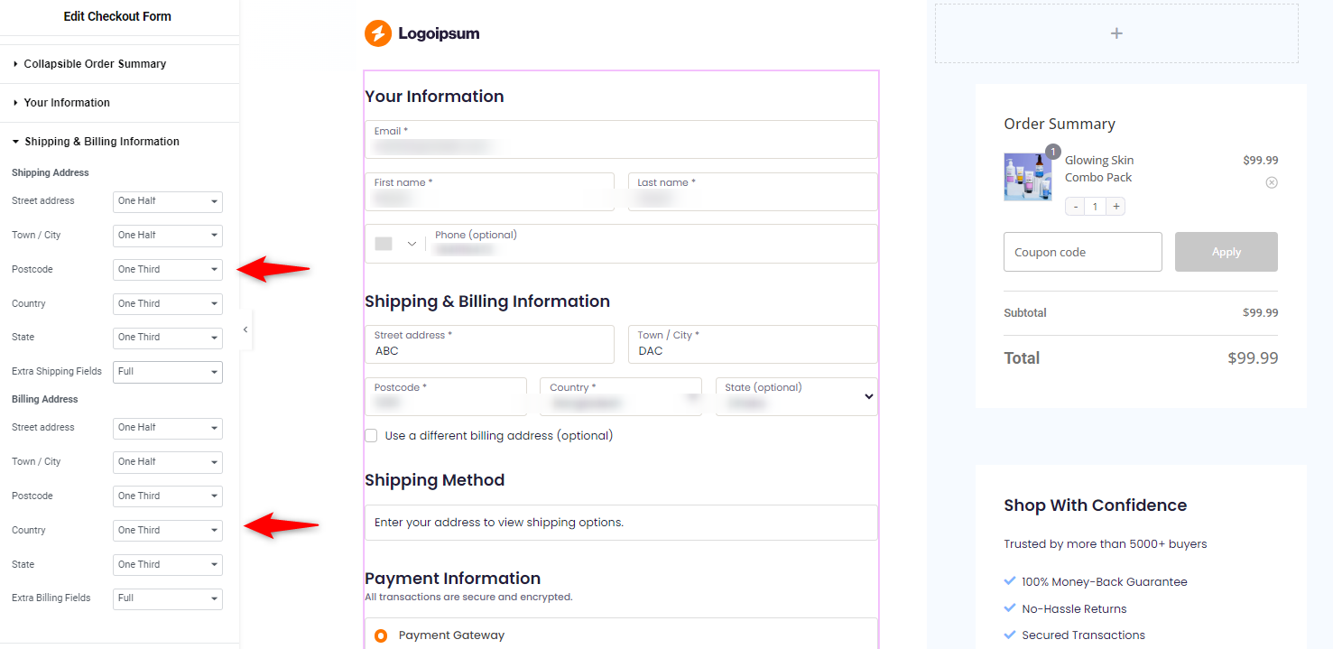 Customize the checkout form