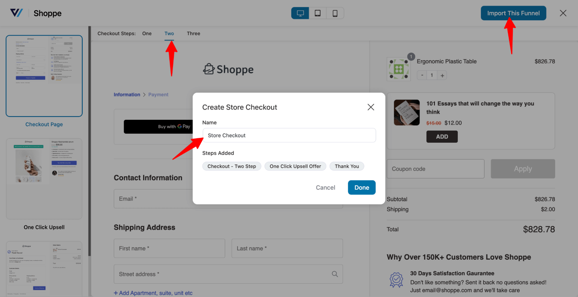 import store checkout using Shoppe template