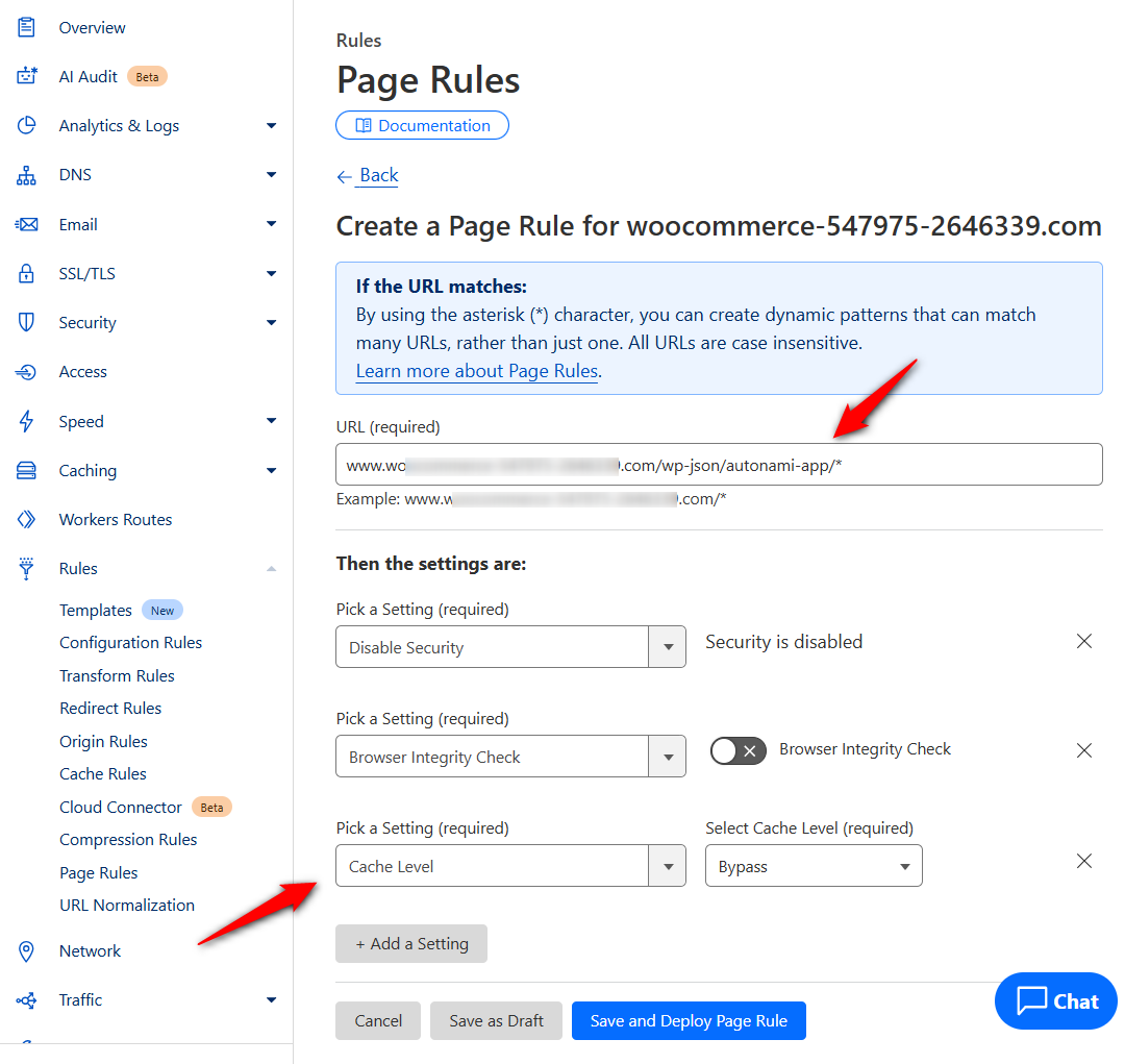 page rule configured