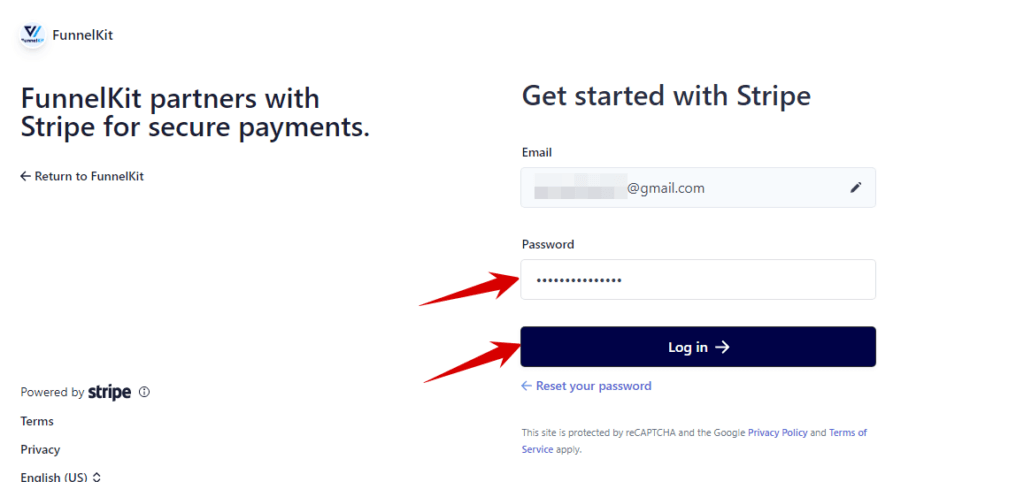 provie password and login to Stripe account