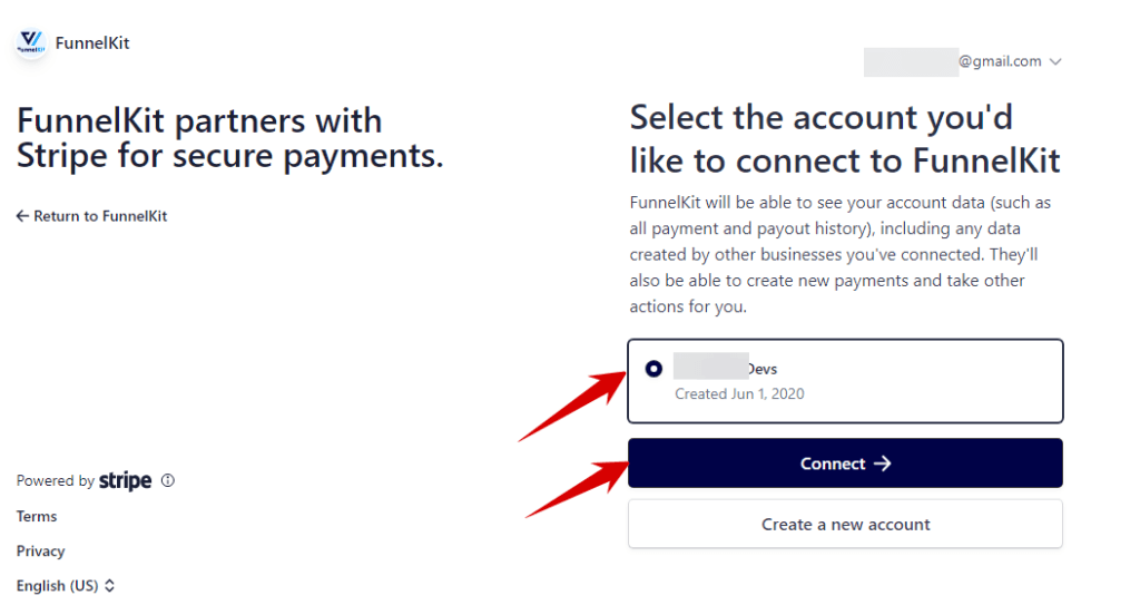 select stripe account