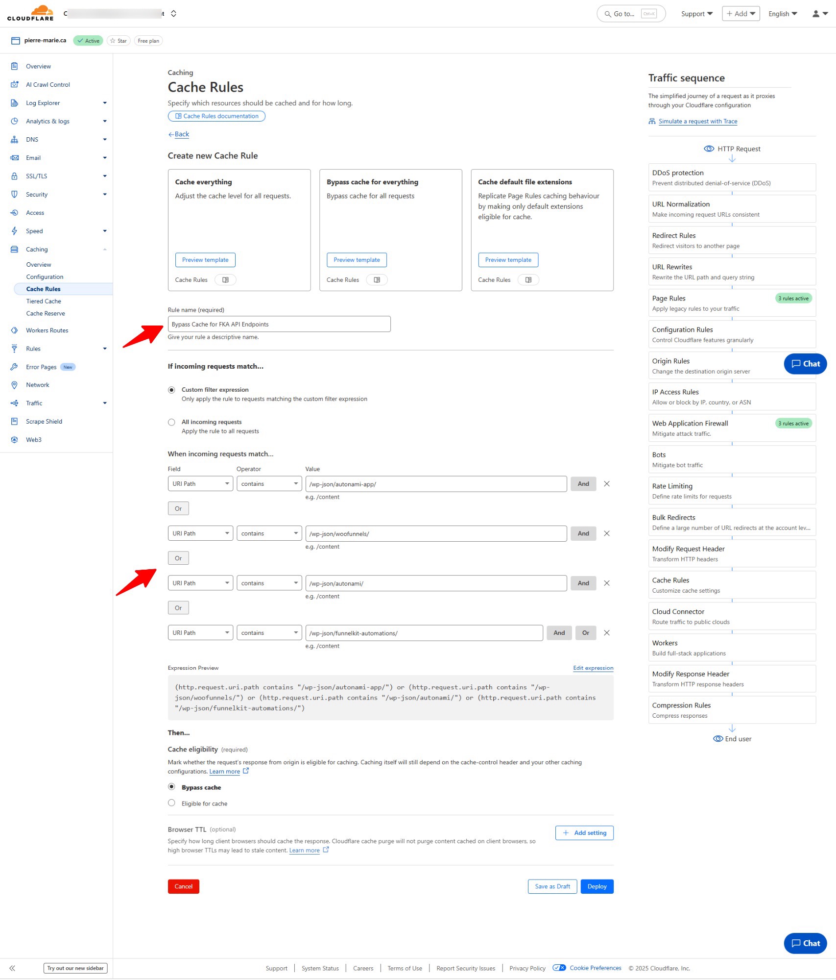 set up rules for Cache in CloudFlare
