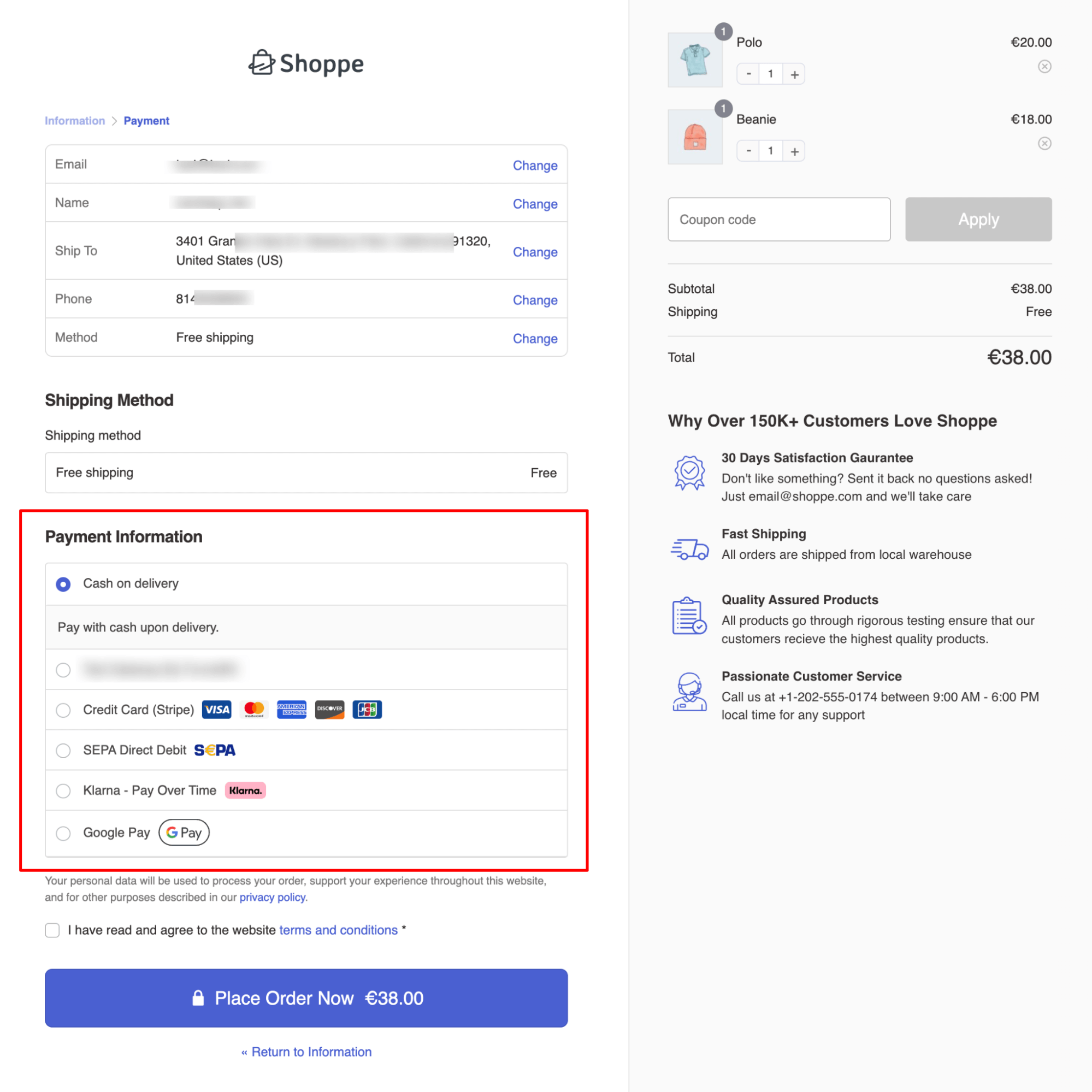 stripe payment options preview