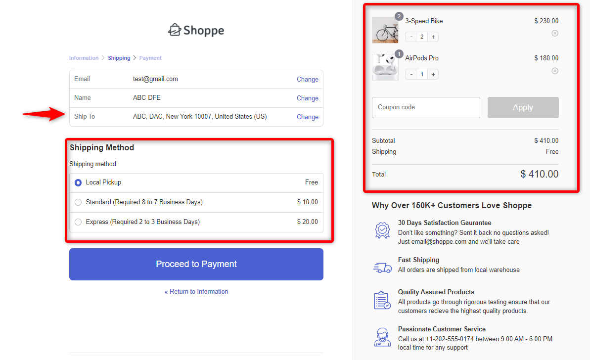 Final preview of the shipping calculator on a checkout page