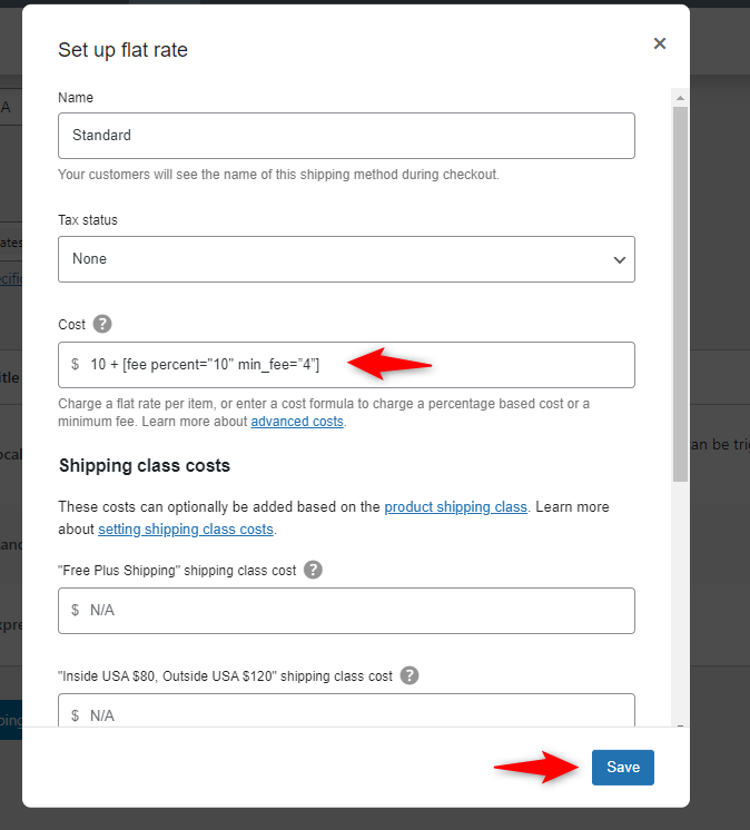 How to set up a percentage-based flat rate with a minimum fee applied in WooCommerce