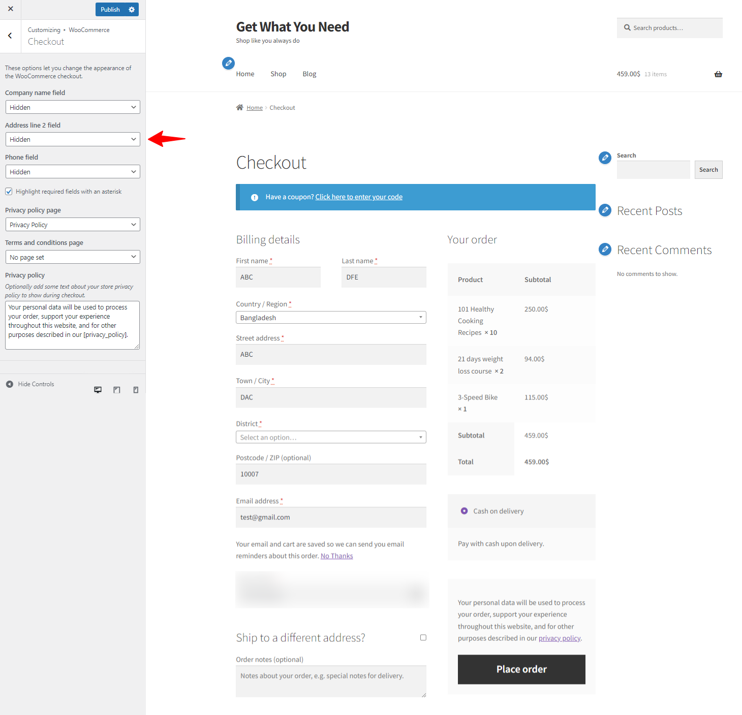 making the address field hide