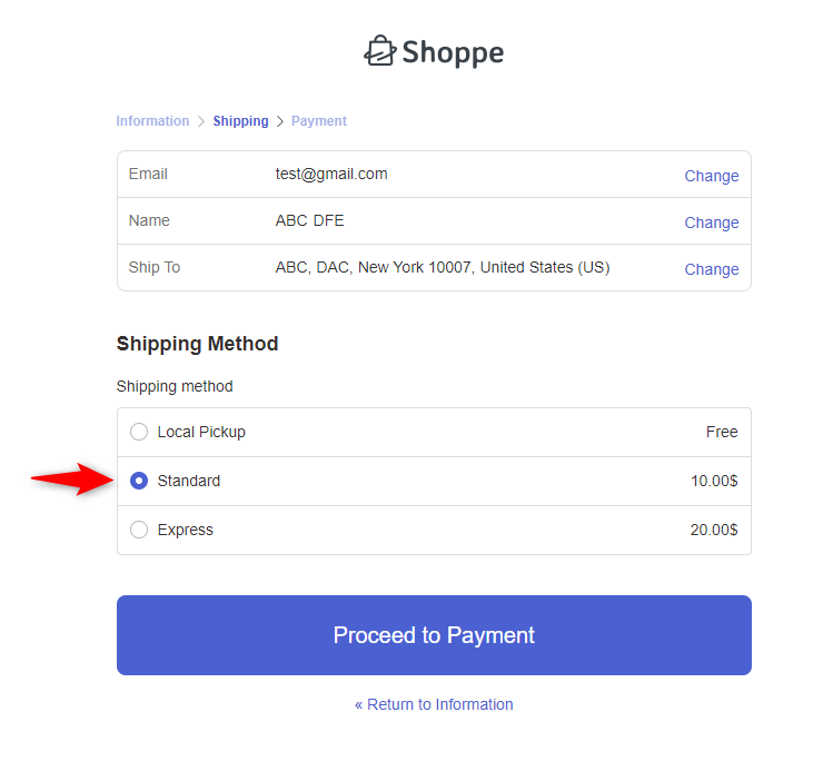 Shipping charge on the checkout page