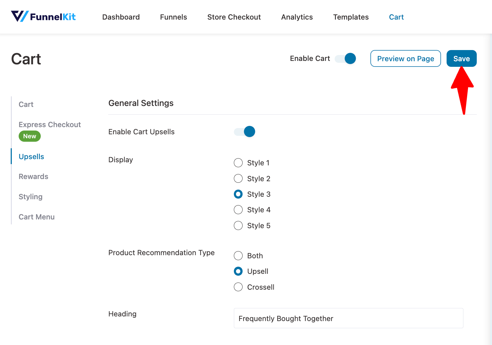 Save cart settings