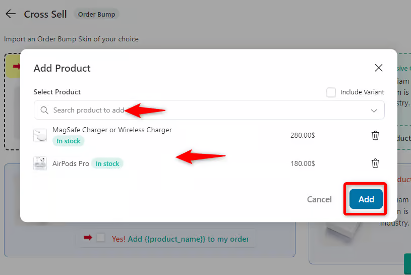 adding the cross sell products as order bump