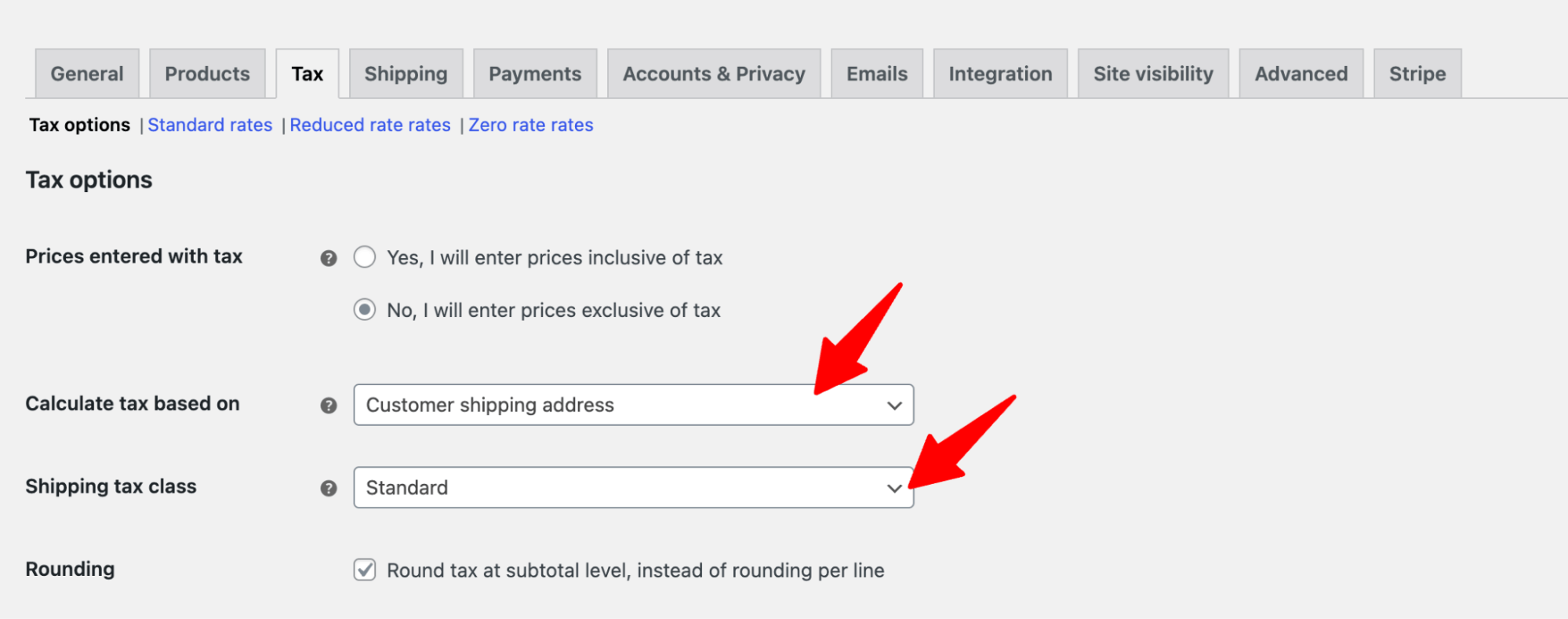 calculate tax based on customer shipping address