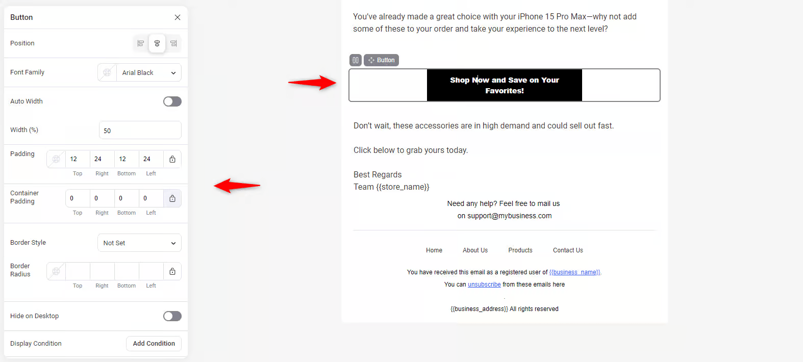 Customize the cta button