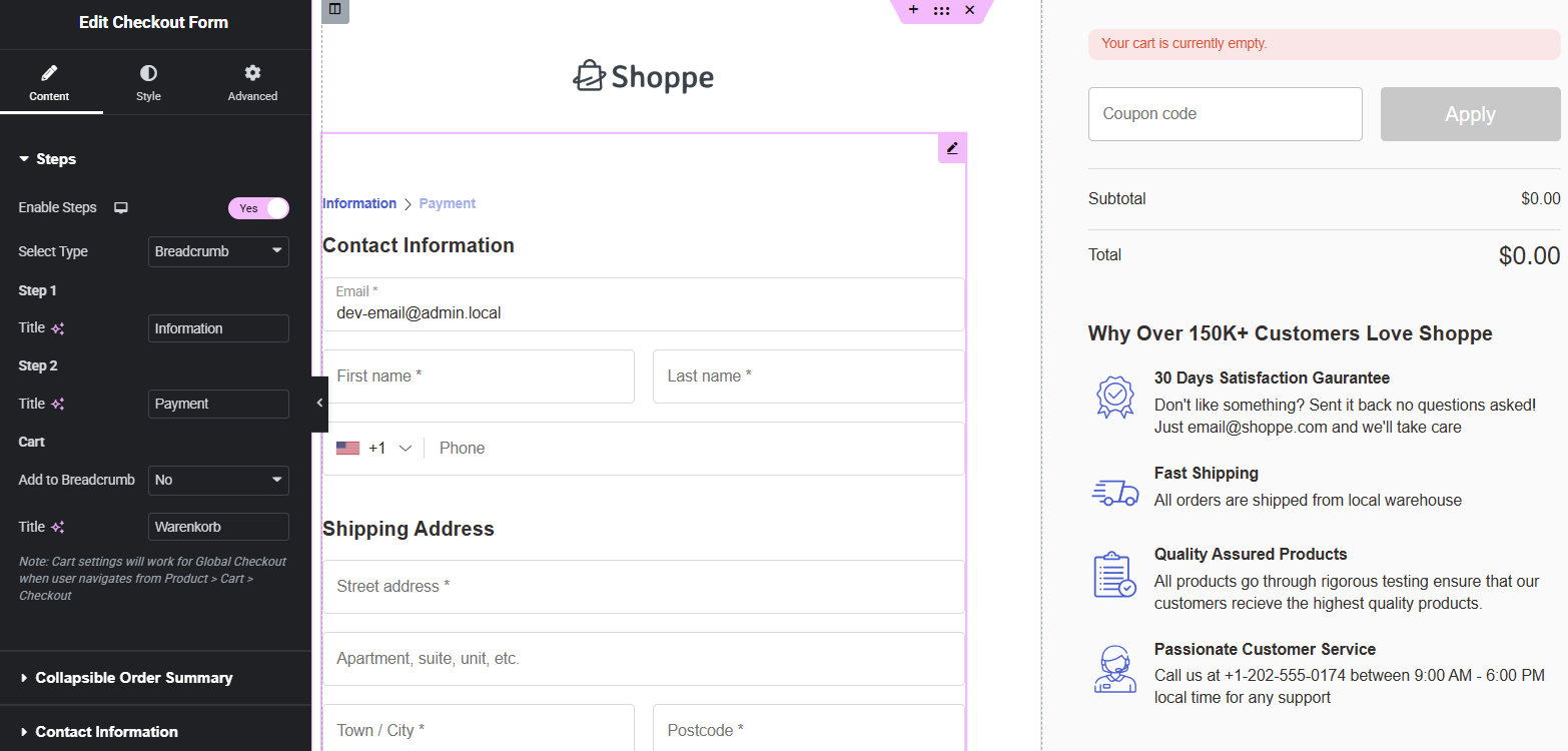 customize your woocommerce checkout page with elementor widgets