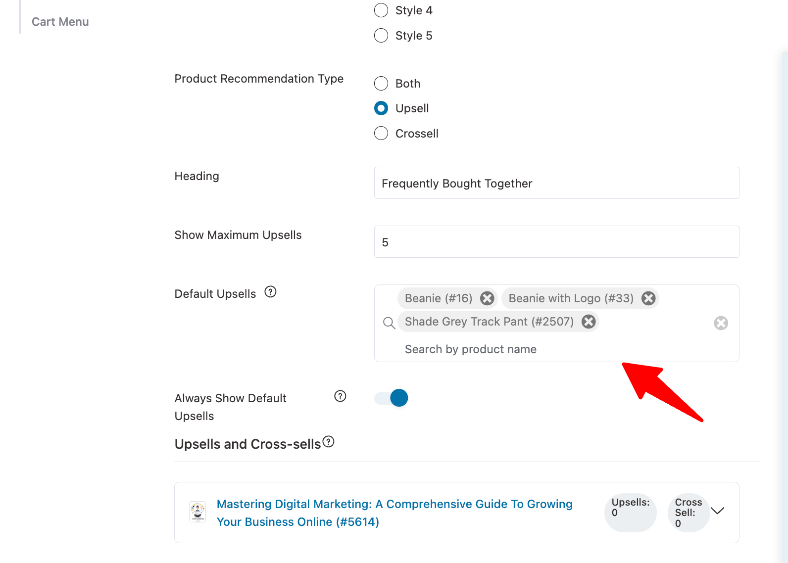 default upsells