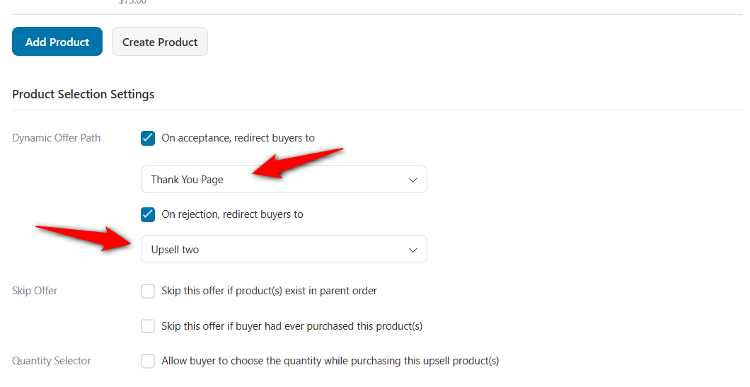 set dynamic offer path to trigger the behavior of your cross-sells on acceptance or rejection