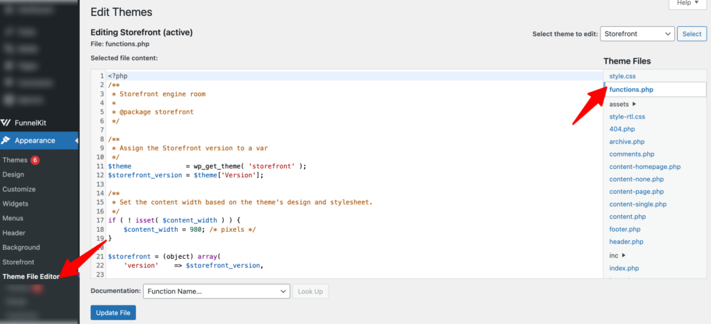 edit function php file