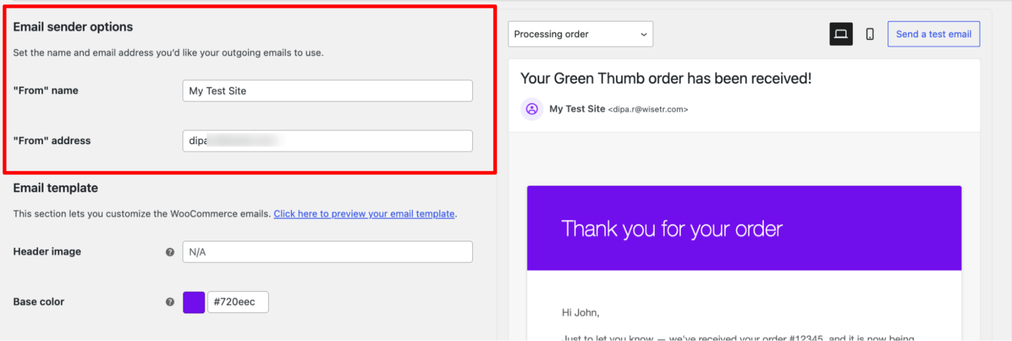 email sender options - order confrimation email