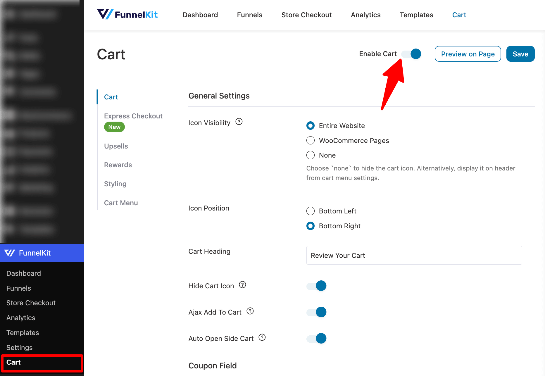 enable FunnelKit cart