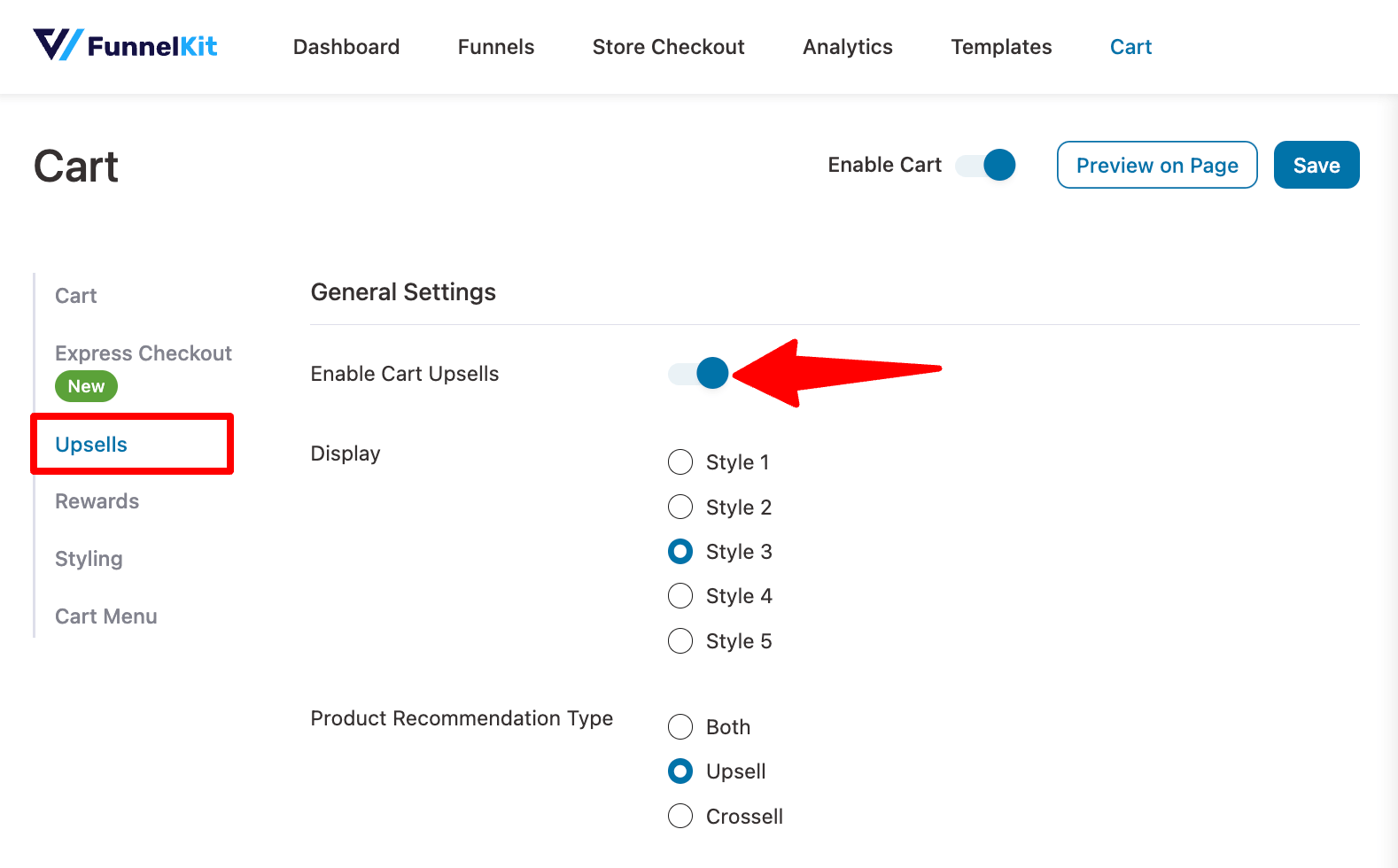 enable cart upsells