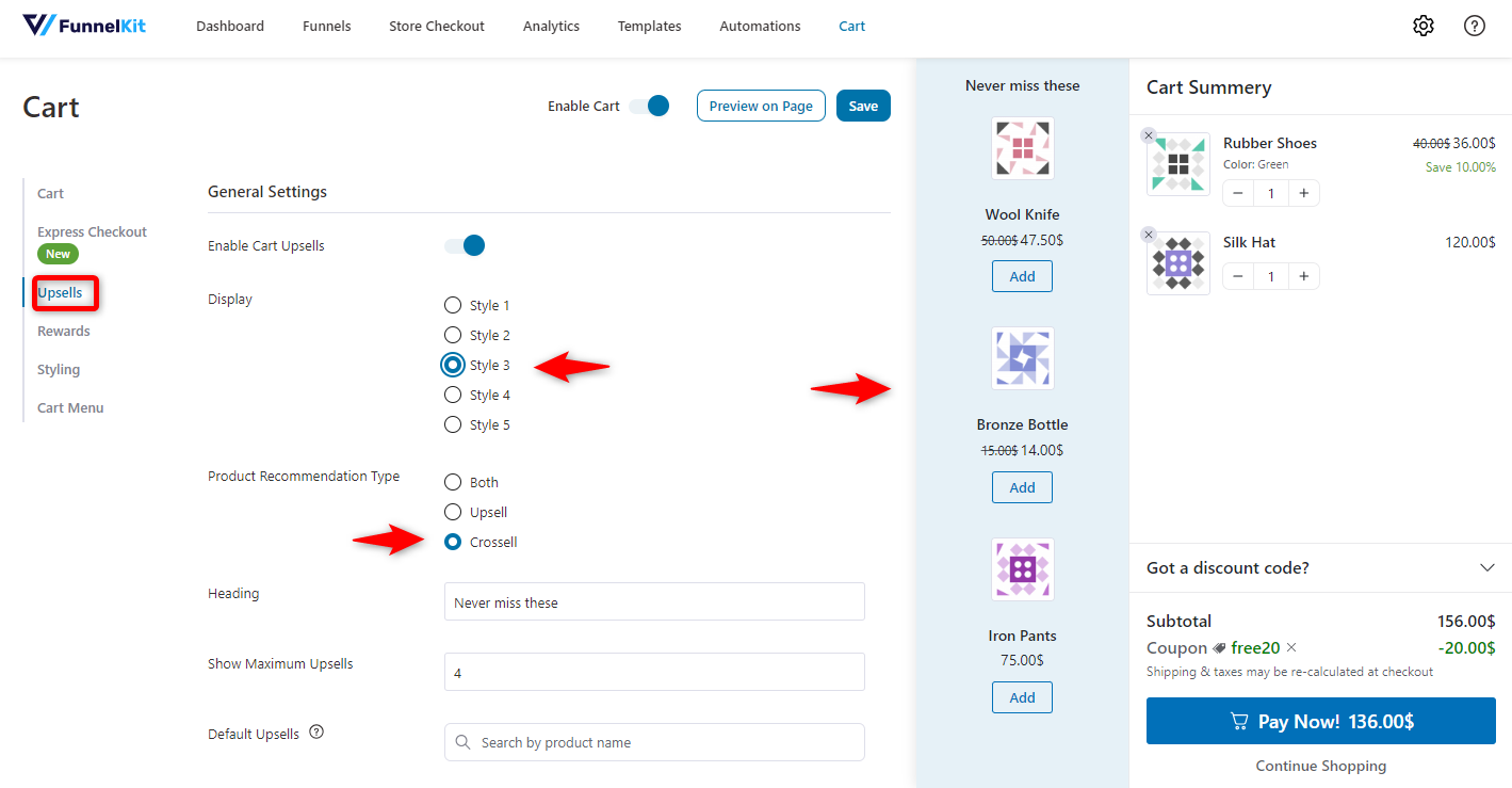 Customize the cart menu