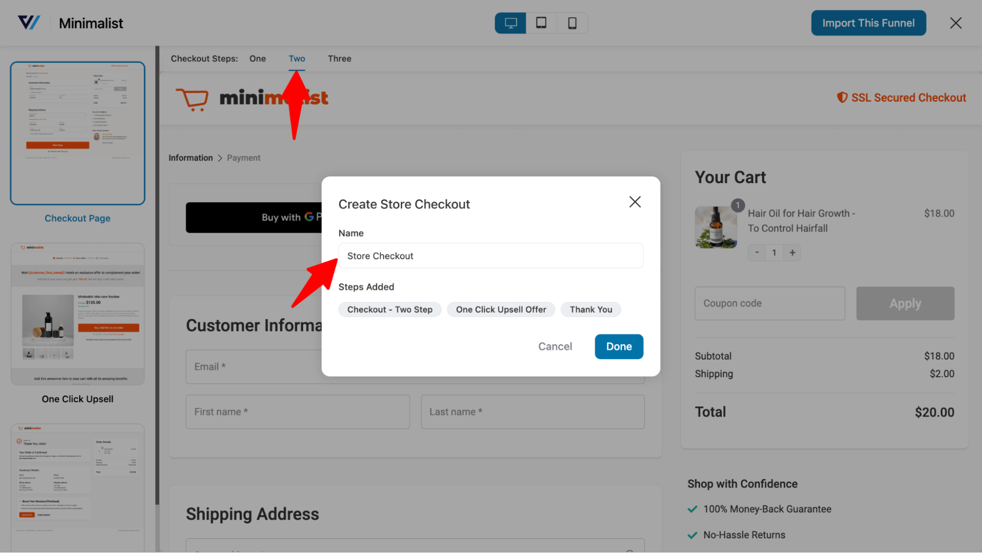 import store checkout using minimlist two steps