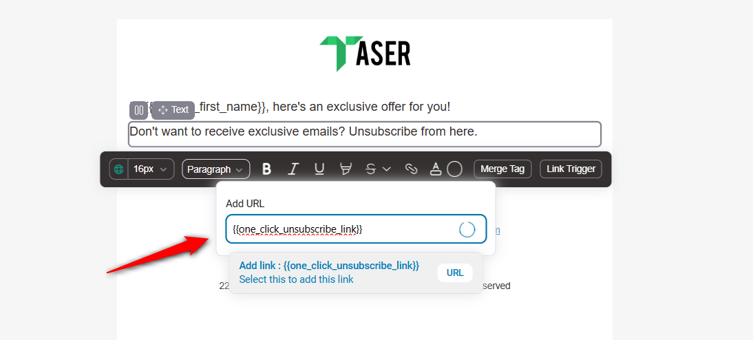 paste the copied merge tag