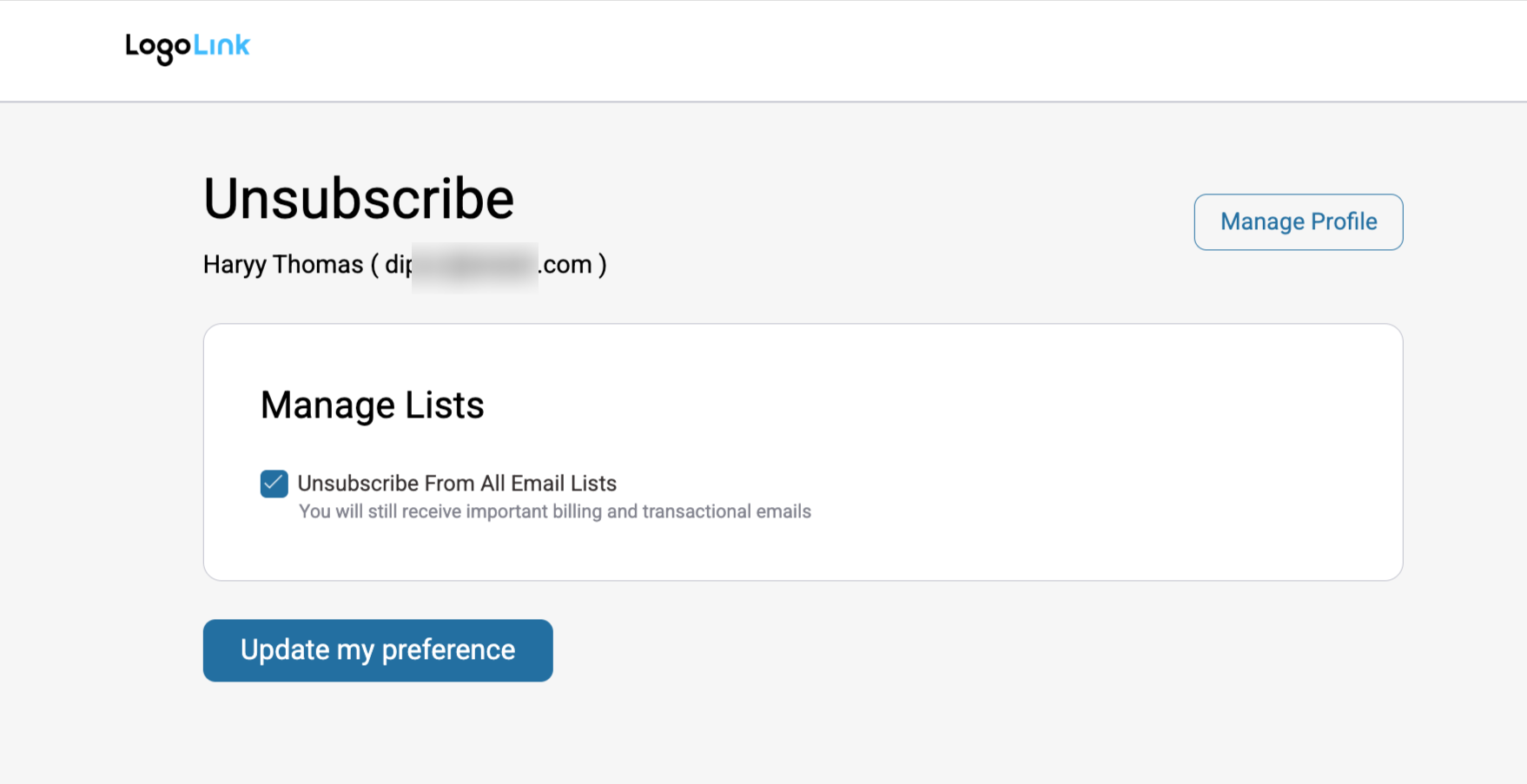 prebuilt unsubscribe profile updated